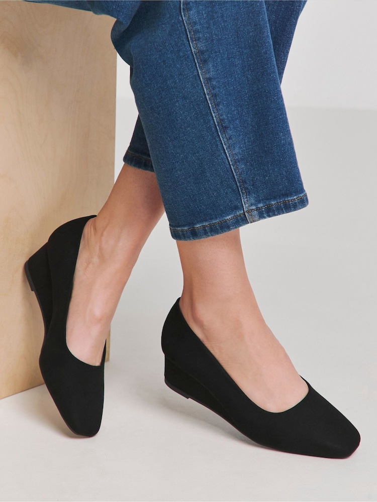 JD Williams Black Extra Wide Fit Low Wedge Court Shoes - Image 1 of 4