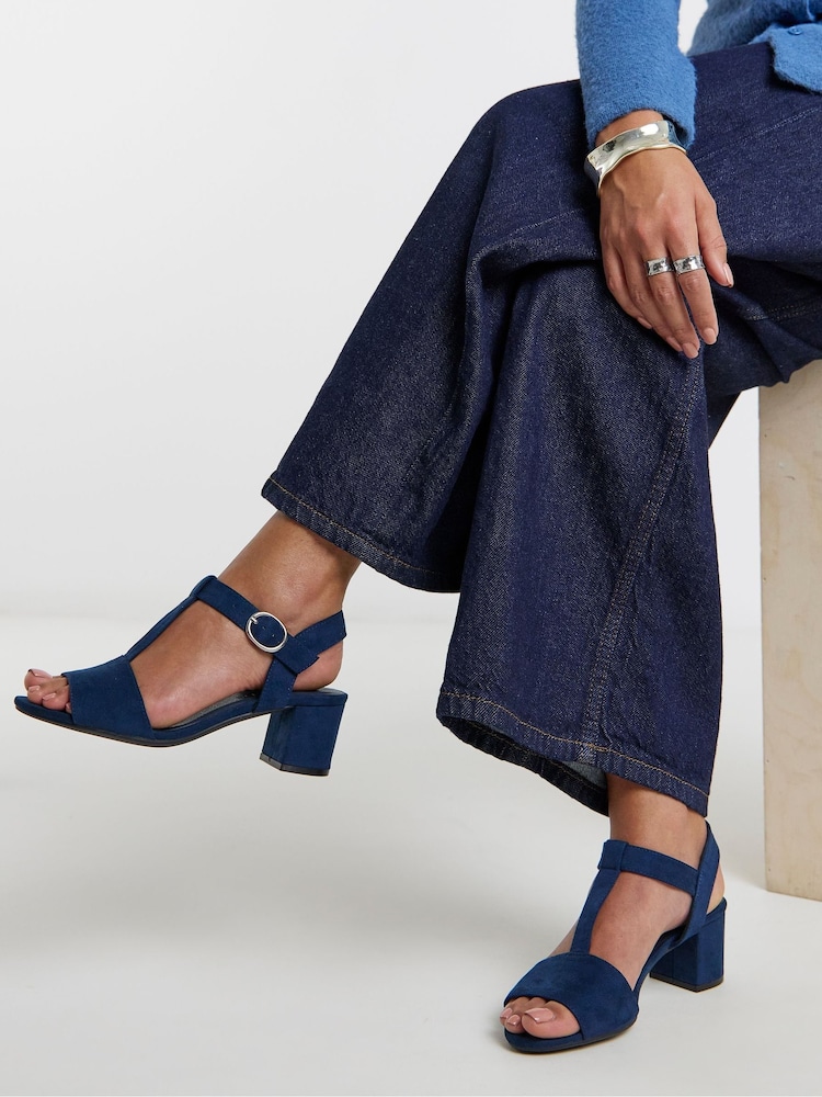 JD Williams Blue T-Bar Heeled Sandals - Image 1 of 4