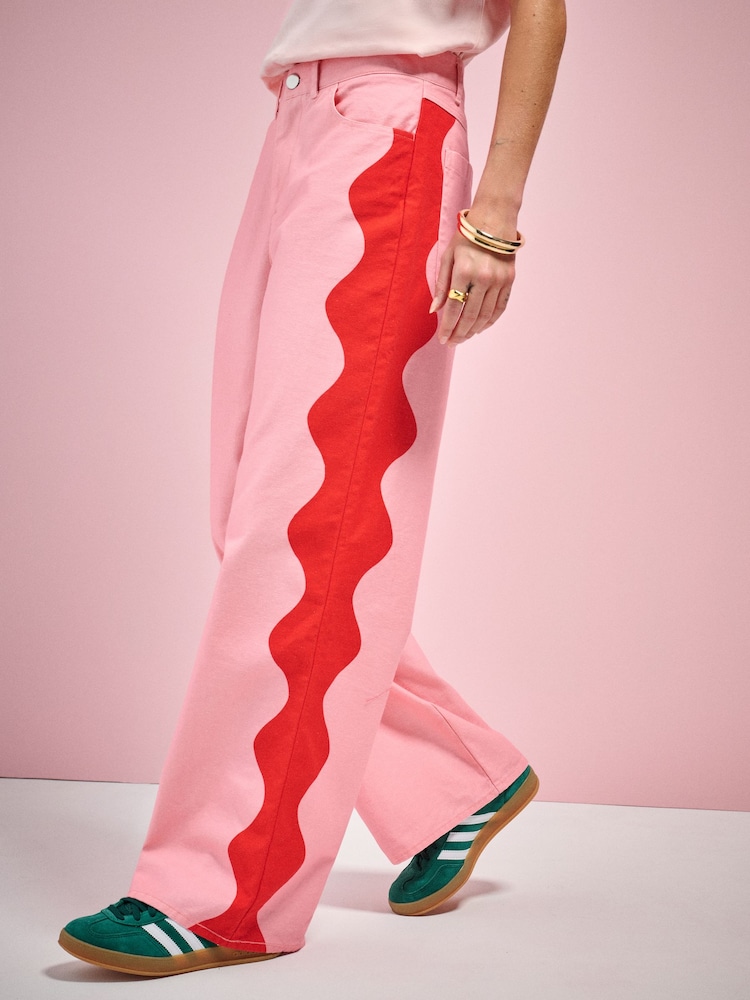 Eleanor Bowmer Pink/Red Wave Straight Leg Jeans - Image 2 of 6