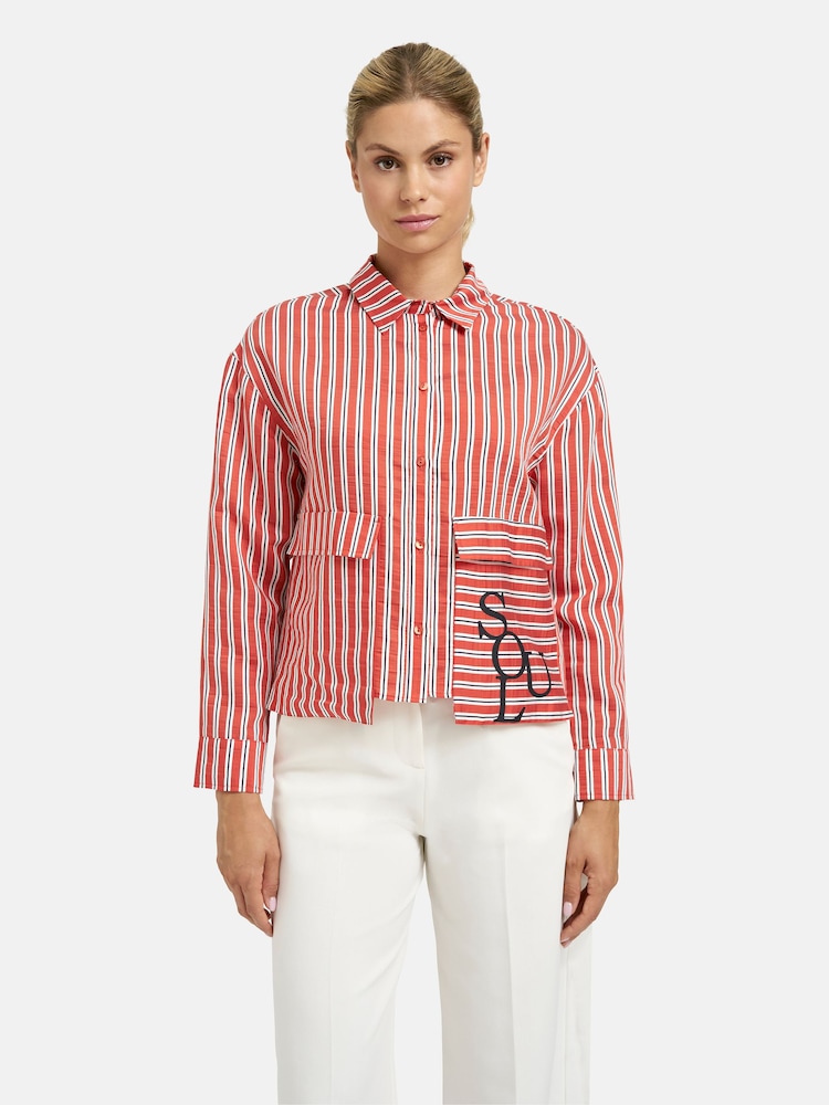 Smith & Soul Orange Striped "SOUL" Slogan Pocket Blouse - Image 2 of 7