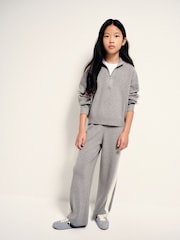 The Set Knitted Long Sleeve Quarter Zip Top and Wide Leg Joggers Co-Ord Set Grey/Cream - Image 2 of 6
