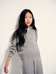 The Set Knitted Long Sleeve Quarter Zip Top and Wide Leg Joggers Co-Ord Set Grey/Cream - Image 4 of 6