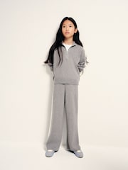 The Set Knitted Long Sleeve Quarter Zip Top and Wide Leg Joggers Co-Ord Set Grey/Cream - Image 5 of 6