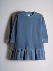 The Set Long Sleeve Washed Heavyweight Jersey Dresses 2 Pack Blue/Chocolate Brown - Image 2 of 10