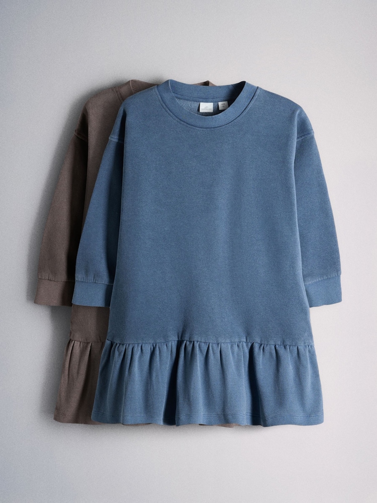 The Set Long Sleeve Washed Heavyweight Jersey Dresses 2 Pack Blue/Chocolate Brown - Image 2 of 10 The Set Long Sleeve Washed Heavyweight Jersey Dresses 2 Pack Blue/Chocolate Brown - Image 2 of 10