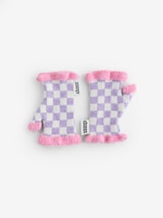 Eleanor Bowmer Lilac Purple Check Fingerless Gloves - Image 4 of 6