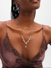 Jon Richard Silver Tone Crystal and Freshweater Pearl Y-Drop Necklace - Image 2 of 3