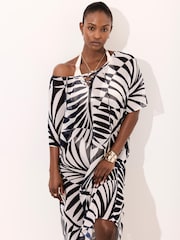 Mint Velvet Blue Leaf Print Beach Kaftan - Image 4 of 8