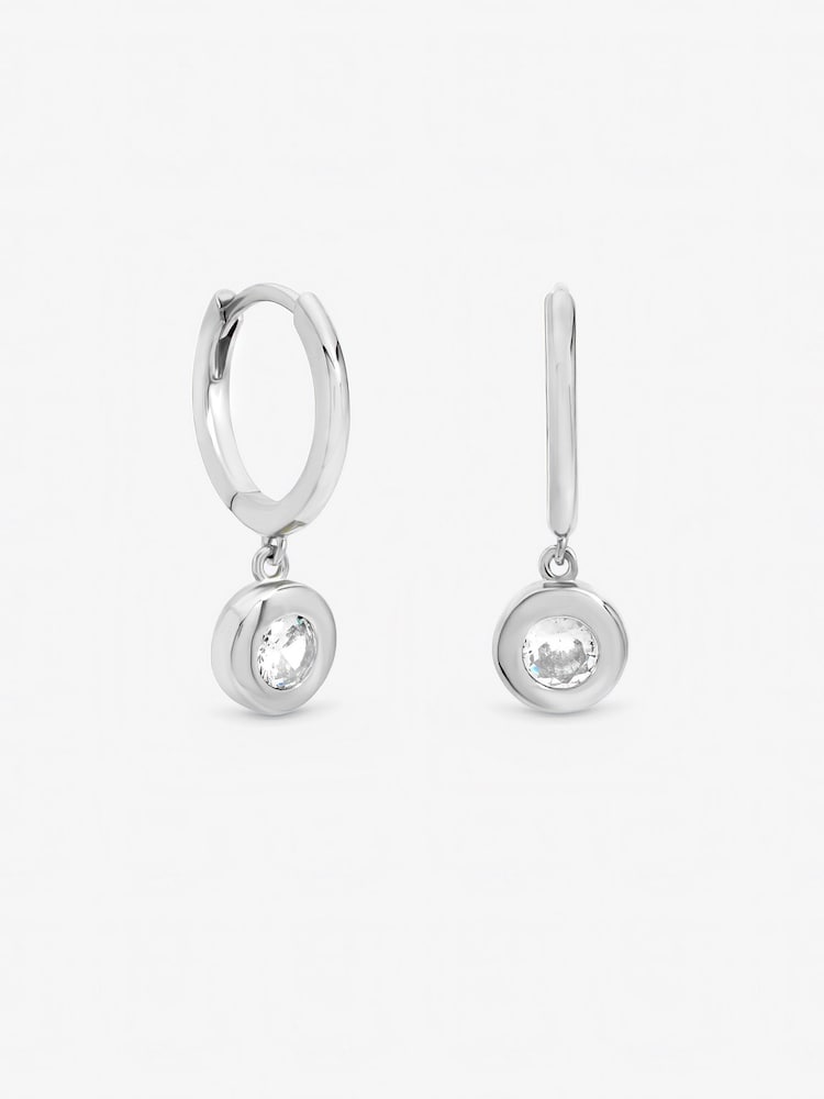 Jon Richard Silver Tone Cubic Zirconia Bezel Huggie Earrings - Image 1 of 3 Jon Richard Silver Tone Cubic Zirconia Bezel Huggie Earrings - Image 1 of 3