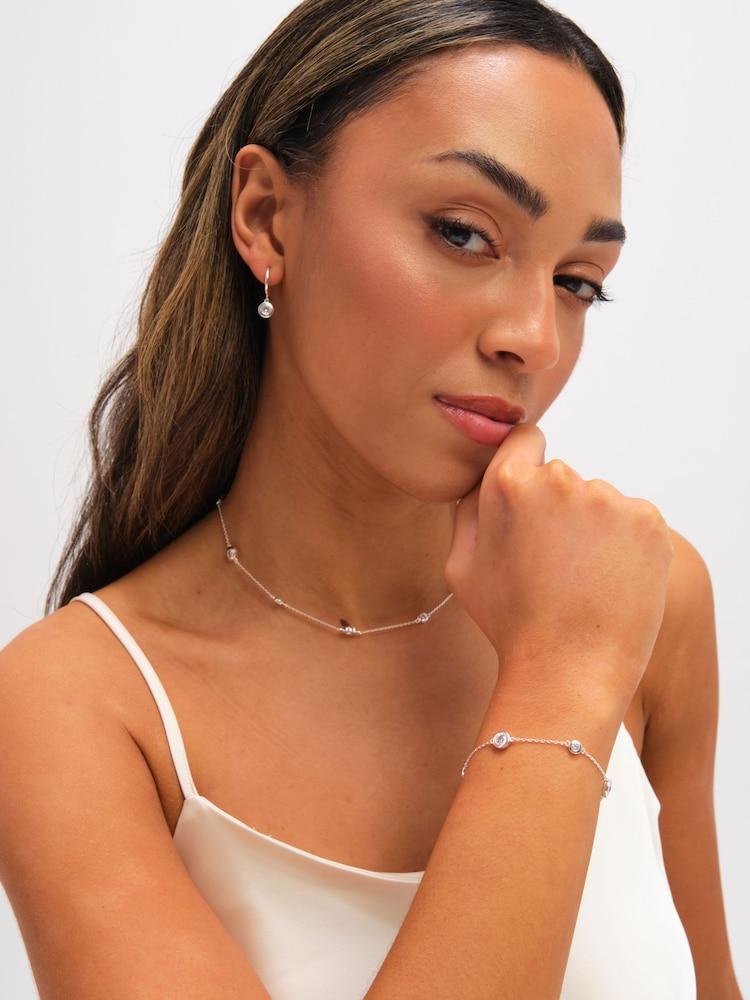 Jon Richard Silver Tone Cubic Zirconia Bezel Huggie Earrings - Image 2 of 3 Jon Richard Silver Tone Cubic Zirconia Bezel Huggie Earrings - Image 2 of 3