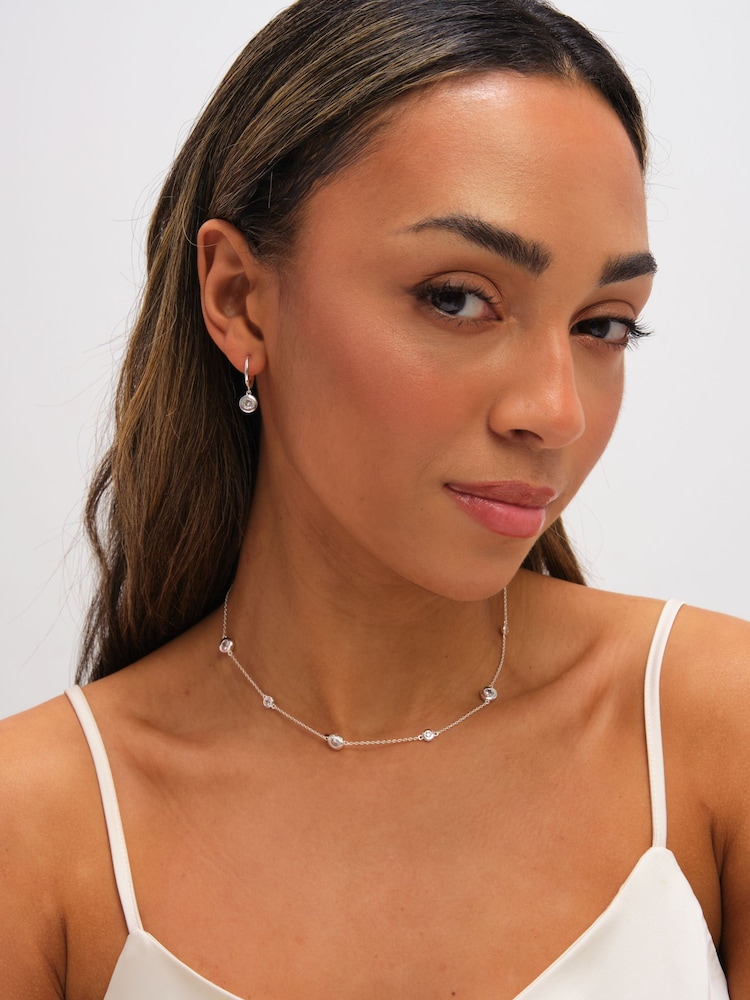 Jon Richard Silver Tone Cubic Zirconia Bezel Huggie Earrings - Image 3 of 3 Jon Richard Silver Tone Cubic Zirconia Bezel Huggie Earrings - Image 3 of 3