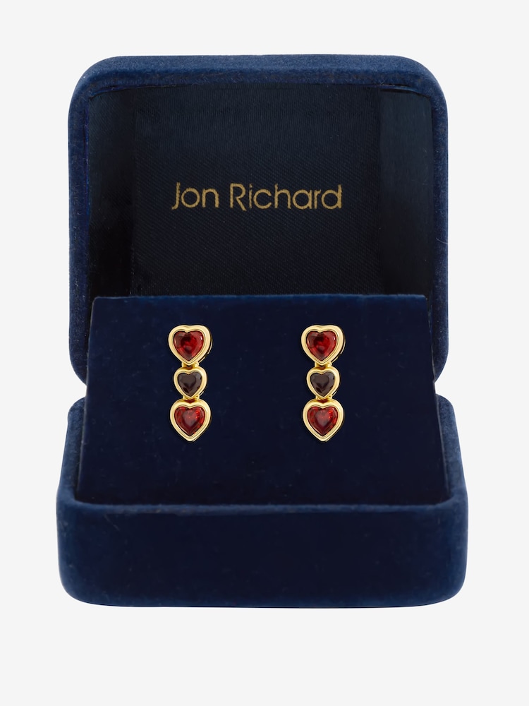 Jon Richard Red Crystal Gold Tone Cubic Zirconia Heart Drop Earrings - Image 1 of 2 Jon Richard Red Crystal Gold Tone Cubic Zirconia Heart Drop Earrings - Image 1 of 2
