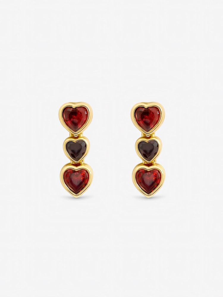 Jon Richard Red Crystal Gold Tone Cubic Zirconia Heart Drop Earrings - Image 2 of 2 Jon Richard Red Crystal Gold Tone Cubic Zirconia Heart Drop Earrings - Image 2 of 2