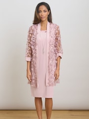 Gina Bacconi Pink Destiny Floral Appliqué Dress and Jacket With Detachable Necklace - Image 1 of 7