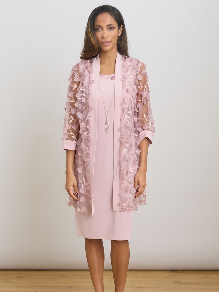 Gina Bacconi Pink Destiny Floral Appliqué Dress and Jacket With Detachable Necklace - Image 1 of 7