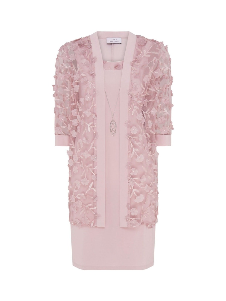 Gina Bacconi Pink Destiny Floral Appliqué Dress and Jacket With Detachable Necklace - Image 7 of 7
