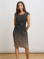 Gina Bacconi Black Sofie Print Dress With Belt - Image 1 of 7