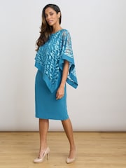 Gina Bacconi Blue Darlene Embroidered Cape Dress - Image 1 of 5