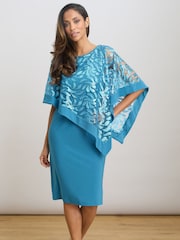 Gina Bacconi Blue Darlene Embroidered Cape Dress - Image 3 of 5