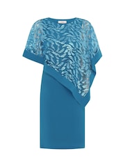 Gina Bacconi Blue Darlene Embroidered Cape Dress - Image 5 of 5