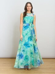 Gina Bacconi Green Amy Printed Organza Maxi Dress - Image 3 of 7