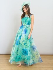 Gina Bacconi Green Amy Printed Organza Maxi Dress - Image 6 of 7