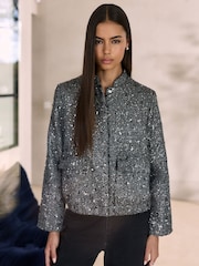 Grey N.Premium  Boucle Sequin Jacket - Image 1 of 9