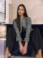 Grey N.Premium  Boucle Sequin Jacket - Image 2 of 9