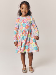 Little Bird by Jools Oliver Pink Rainbow Floral Ribbed Jersey Dress - Image 1 of 8