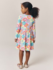 Little Bird by Jools Oliver Pink Rainbow Floral Ribbed Jersey Dress - Image 3 of 8