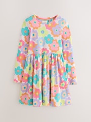Little Bird by Jools Oliver Pink Rainbow Floral Ribbed Jersey Dress - Image 5 of 8
