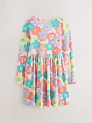 Little Bird by Jools Oliver Pink Rainbow Floral Ribbed Jersey Dress - Image 6 of 8
