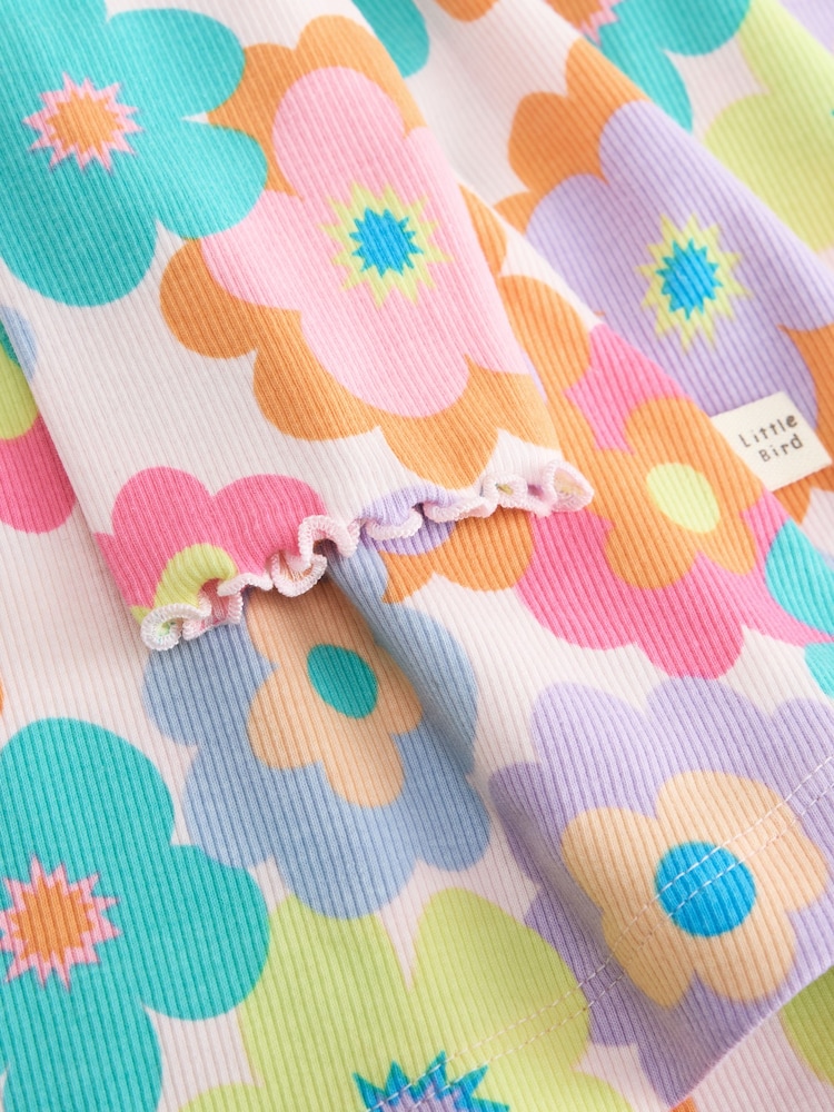 Little Bird by Jools Oliver Pink Rainbow Floral Ribbed Jersey Dress - Image 8 of 8