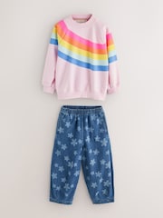 Little Bird by Jools Oliver Rainbow Swoosh Sweat Top & Trousers Set - Image 10 of 13
