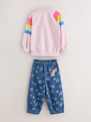 Little Bird by Jools Oliver Rainbow Swoosh Sweat Top & Trousers Set - Image 11 of 13