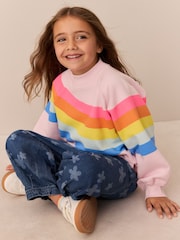 Little Bird by Jools Oliver Rainbow Swoosh Sweat Top & Trousers Set - Image 4 of 13
