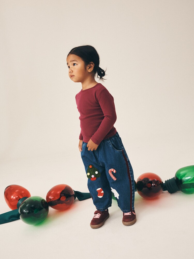 Christmas Embroidered Barrel Jeans (3mths-7yrs) - Image 2 of 5 Christmas Embroidered Barrel Jeans (3mths-7yrs) - Image 2 of 5