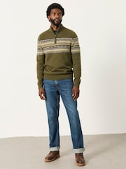 FatFace Selkirk Khaki Green Pattern Quarter Zip Knitted Jumper - Image 4 of 7