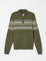 FatFace Selkirk Khaki Green Pattern Quarter Zip Knitted Jumper - Image 6 of 7