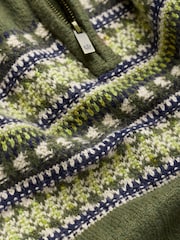 FatFace Selkirk Khaki Green Pattern Quarter Zip Knitted Jumper - Image 7 of 7