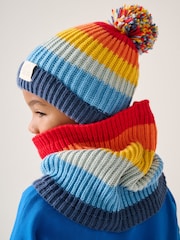 Little Bird by Jools Oliver Multi Rainbow Stripe Knitted Hat With Mittens/Gloves and Snood Set - Image 1 of 5