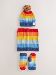 Little Bird by Jools Oliver Multi Rainbow Stripe Knitted Hat With Mittens/Gloves and Snood Set - Image 4 of 5