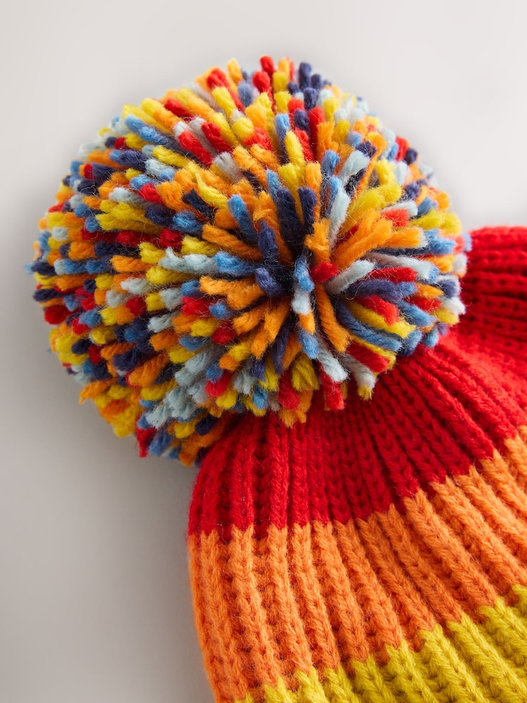 Little Bird by Jools Oliver Multi Rainbow Stripe Knitted Hat With Mittens/Gloves and Snood Set - Image 5 of 5