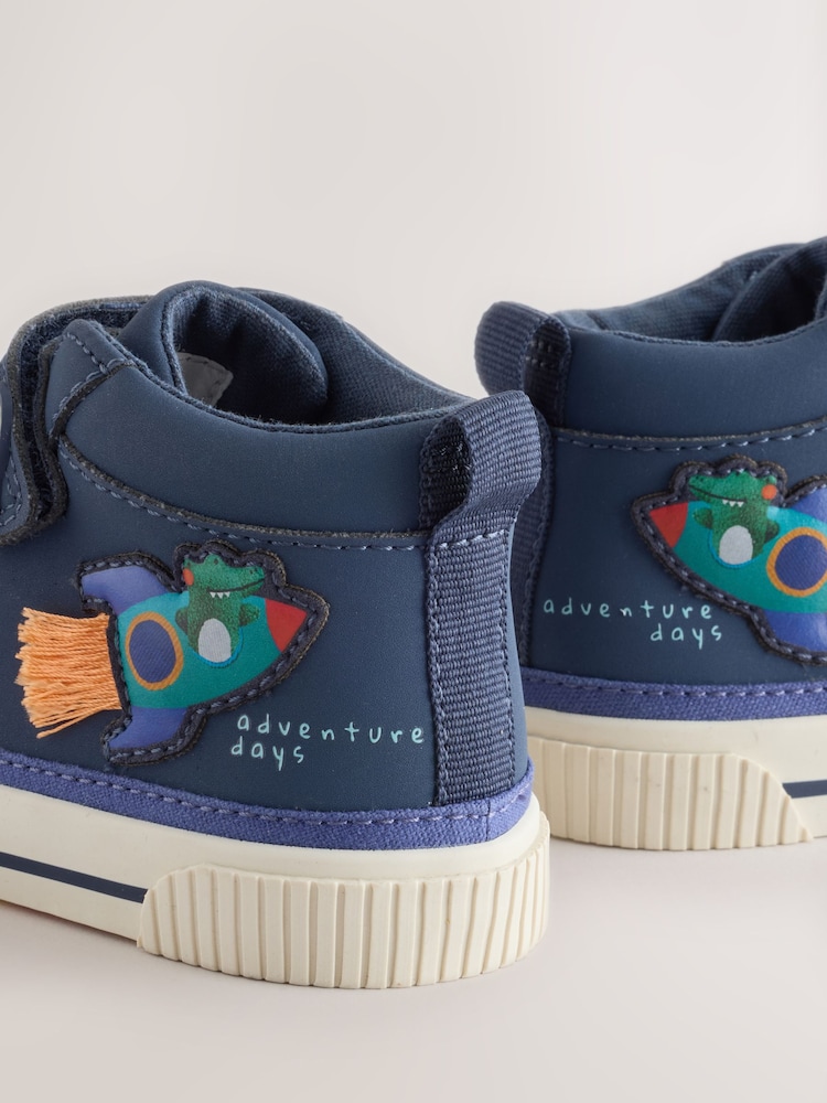 Navy Planets Standard Fit (F) Hi-Top Touch Fastening Trainers - Image 2 of 4 Navy Planets Standard Fit (F) Hi-Top Touch Fastening Trainers - Image 2 of 4