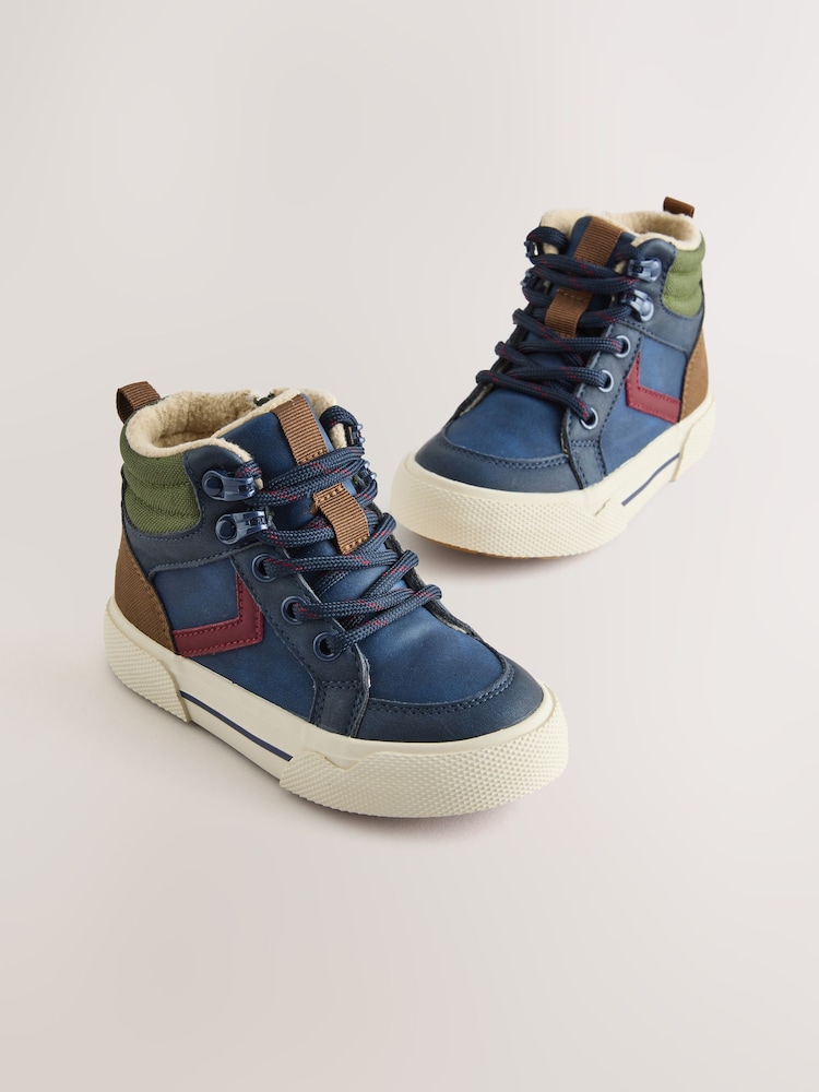 Navy Standard Fit (F) Lace Up Hi-Top Boots - Image 1 of 5 Navy Standard Fit (F) Lace Up Hi-Top Boots - Image 1 of 5