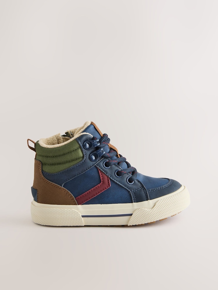 Navy Standard Fit (F) Lace Up Hi-Top Boots - Image 2 of 5 Navy Standard Fit (F) Lace Up Hi-Top Boots - Image 2 of 5