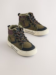 Khaki Green Standard Fit (F) Lace Up Hi-Top Boots - Image 1 of 5