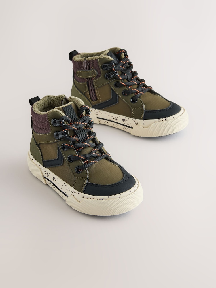 Khaki Green Standard Fit (F) Lace Up Hi-Top Boots - Image 1 of 5 Khaki Green Standard Fit (F) Lace Up Hi-Top Boots - Image 1 of 5