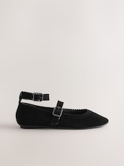 Black Forever Comfort® Leather Scallop Mary Jane Shoes - Image 5 of 9