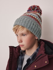 Grey Fairisle Embroidered Pom Beanie (3mths-16yrs) - Image 1 of 5